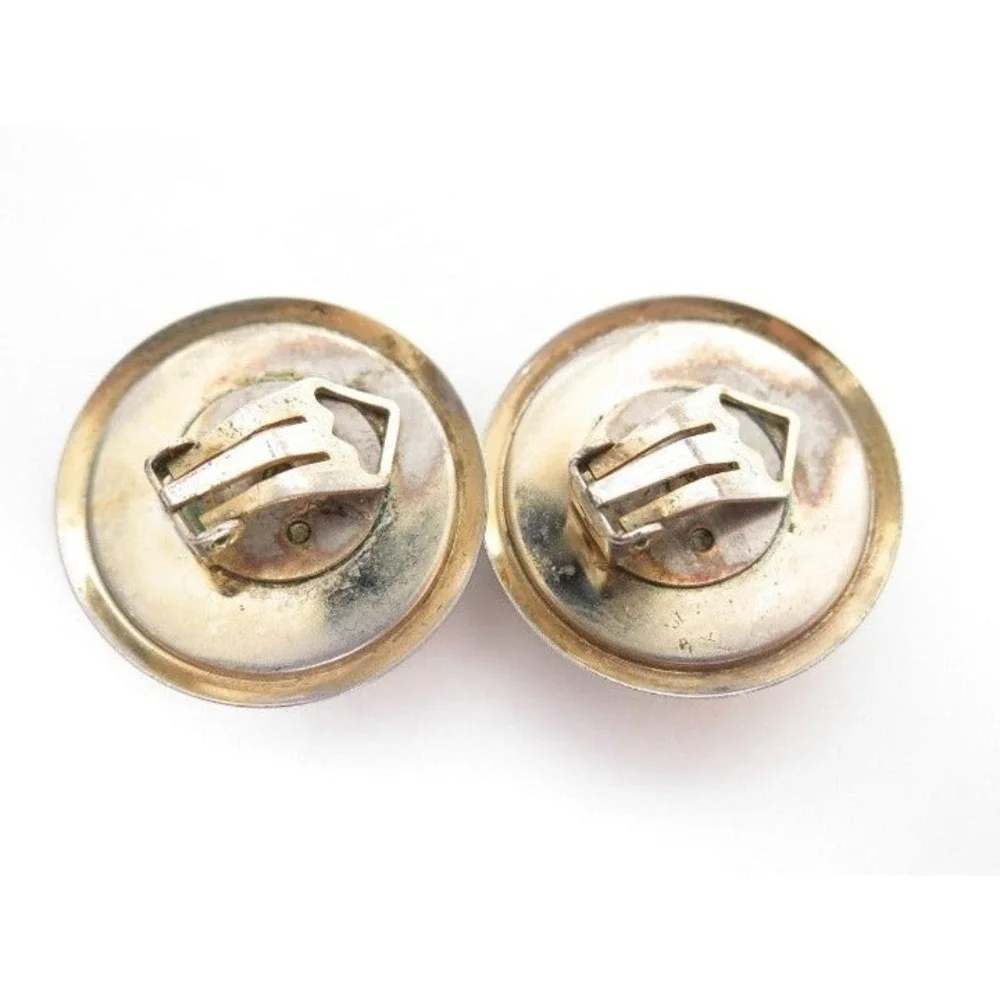 Vintage Large Yellow Gold‎ colored Flecks Black Dome Gold Toned Clip-on Earrings